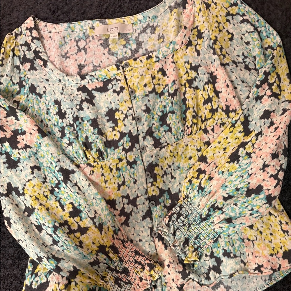 LOFT long sleeve Pastel Floral Multicolor‎ Size Small Petite Blouse